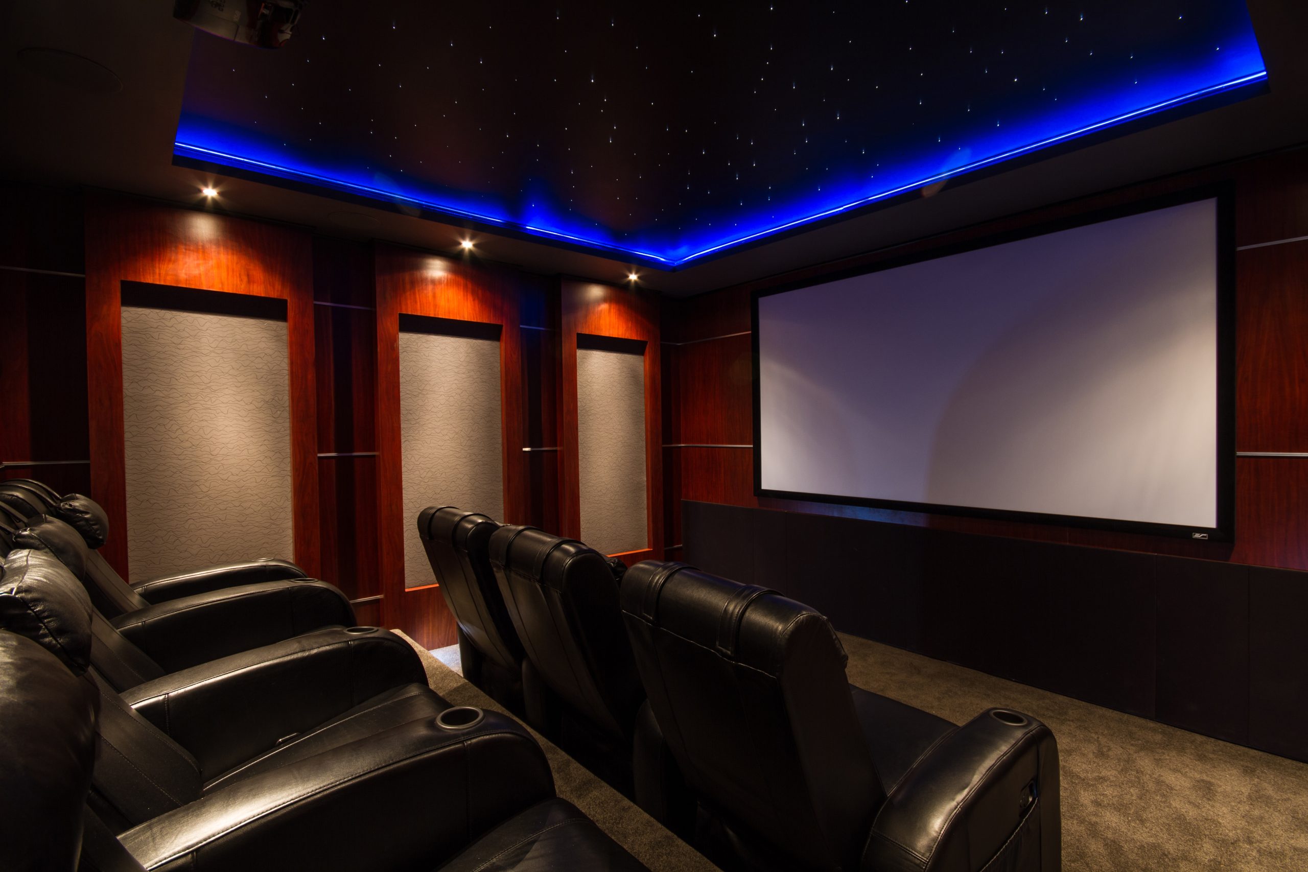 Private cinema interior at night